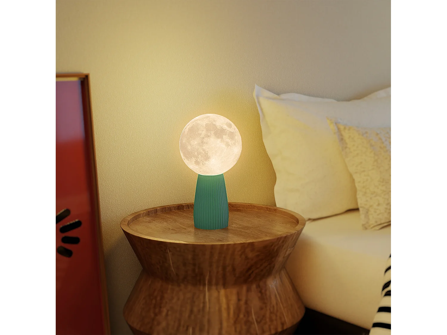 Lampada da tavolo a 3 colori a forma di luna in abs bianco verde scuro