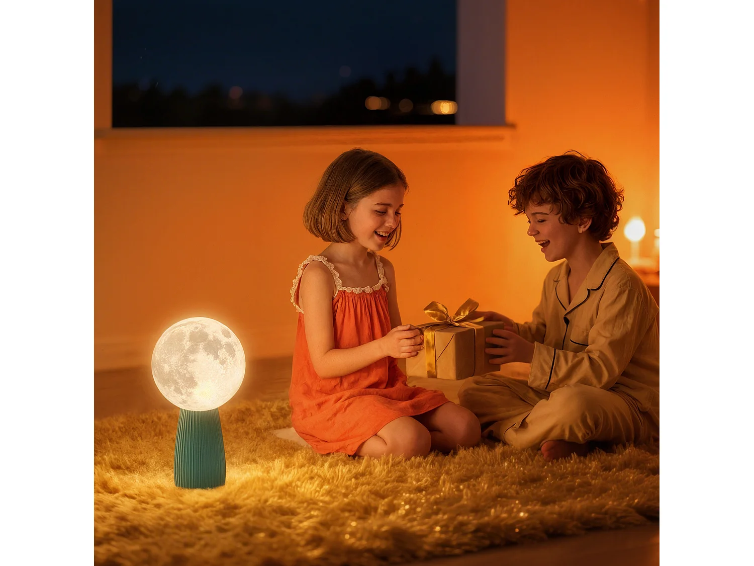 Lampada da tavolo a 3 colori a forma di luna in abs bianco verde scuro