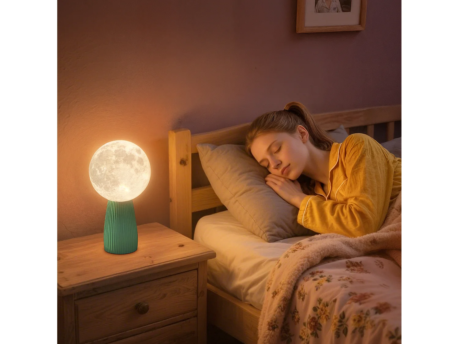 Lampada da tavolo a 3 colori a forma di luna in abs bianco verde scuro