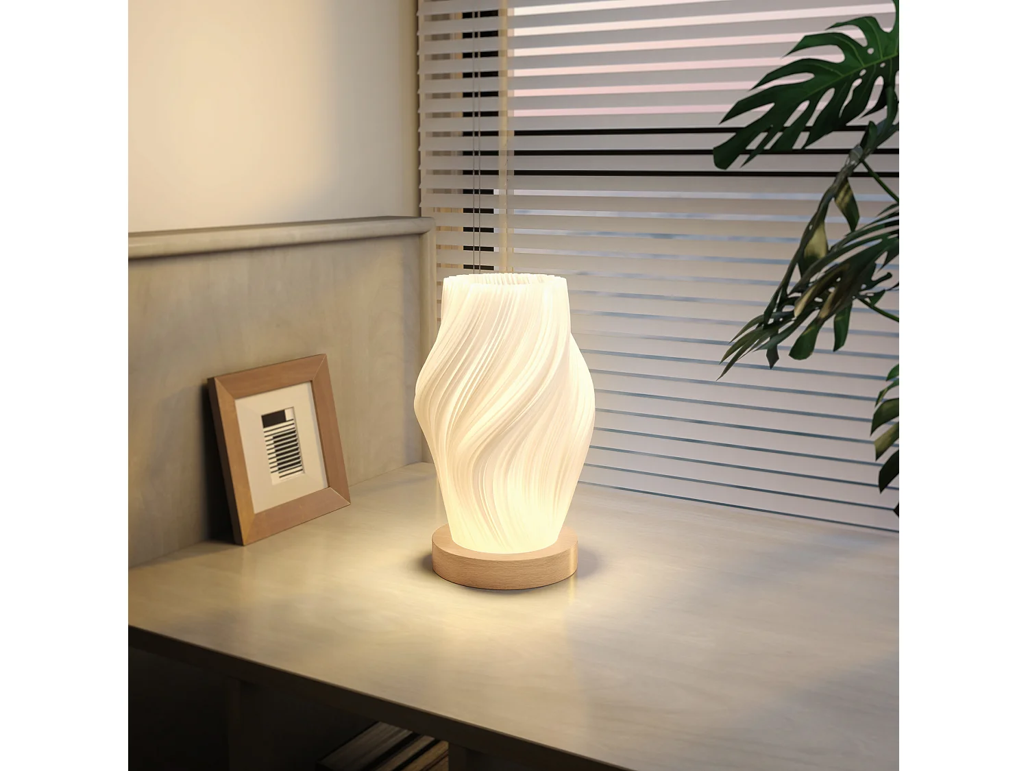 Lampada da tavolo a 3 colori con 10 luminosità in abs bianco e legno