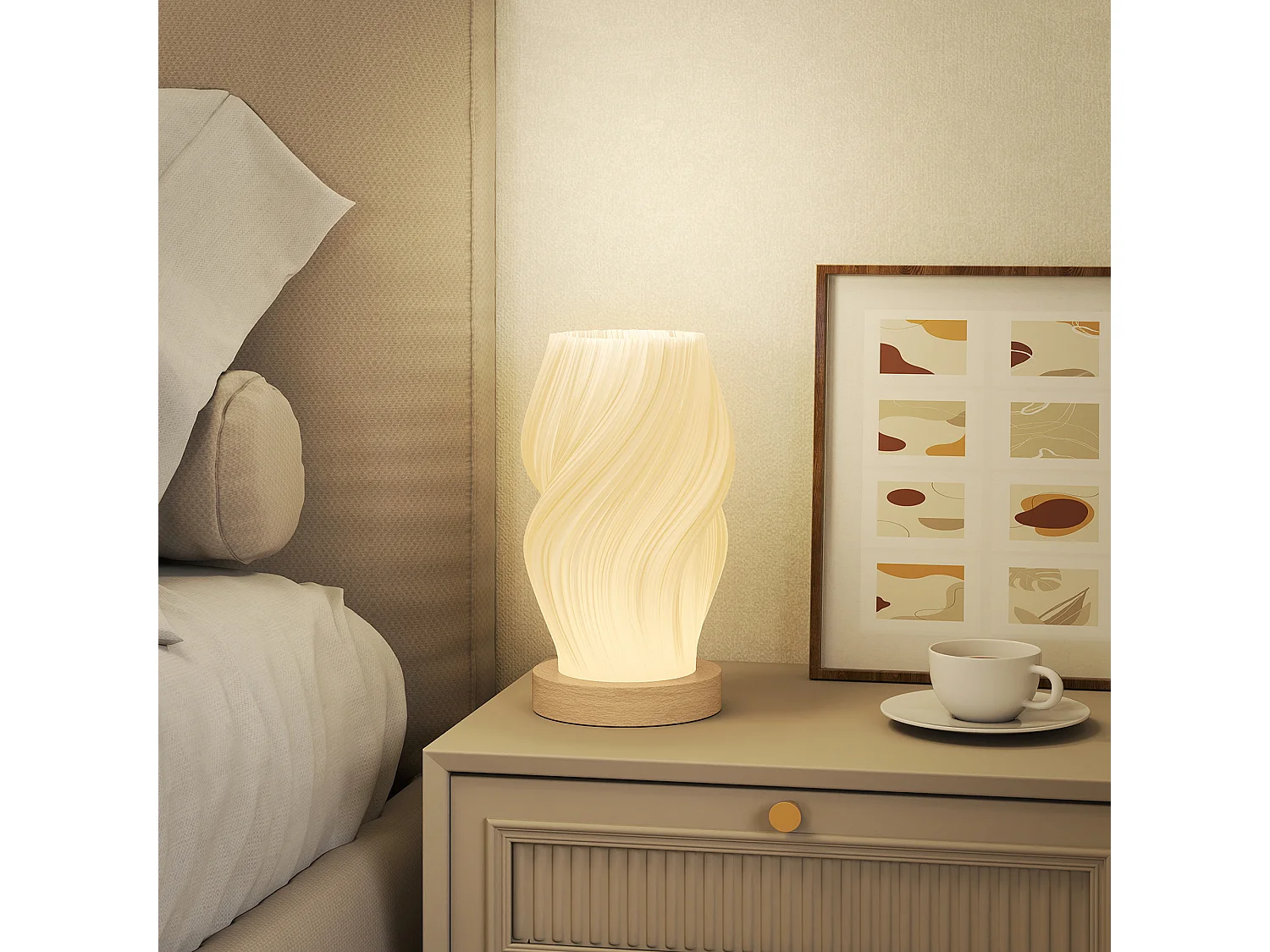 Lampada da tavolo a 3 colori con 10 luminosità in abs bianco e legno