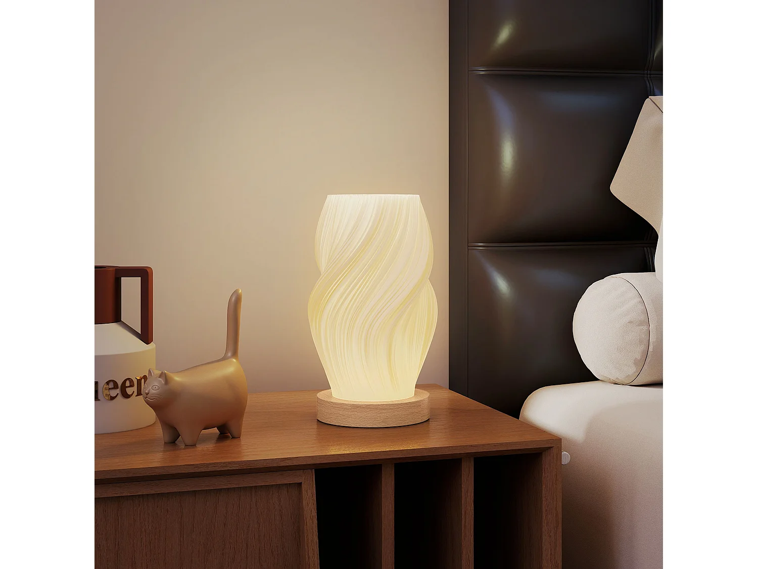 Lampada da tavolo a 3 colori con 10 luminosità in abs bianco e legno