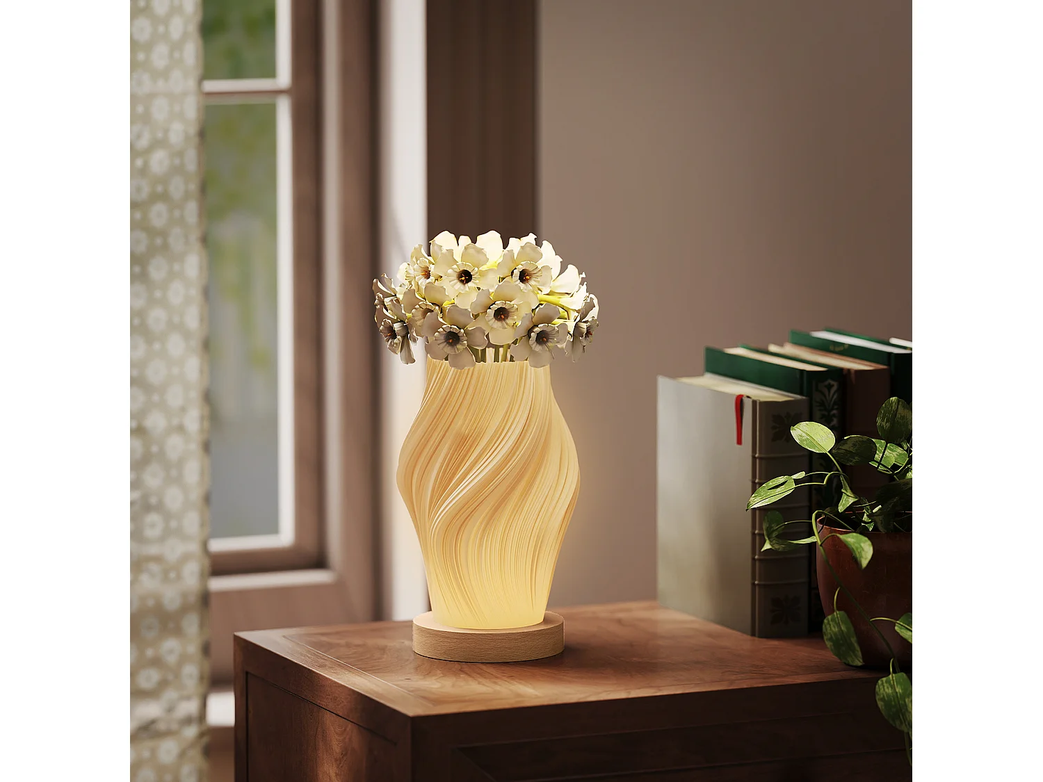 Lampada da tavolo a 3 colori con 10 luminosità in abs bianco e legno