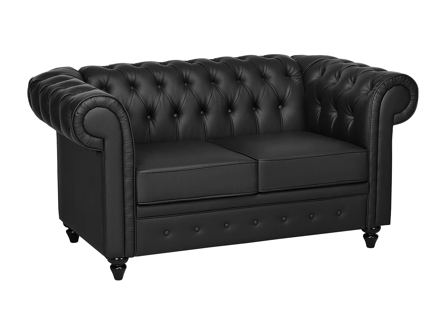 Divano 2 posti in ecopelle marrone scuro con gambe in legno