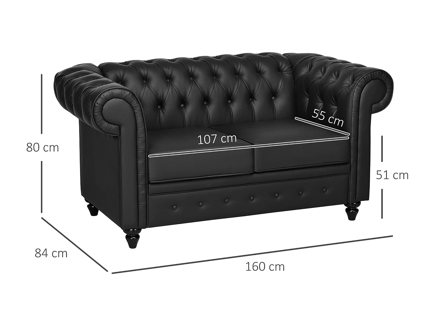 Divano 2 posti in ecopelle marrone scuro con gambe in legno