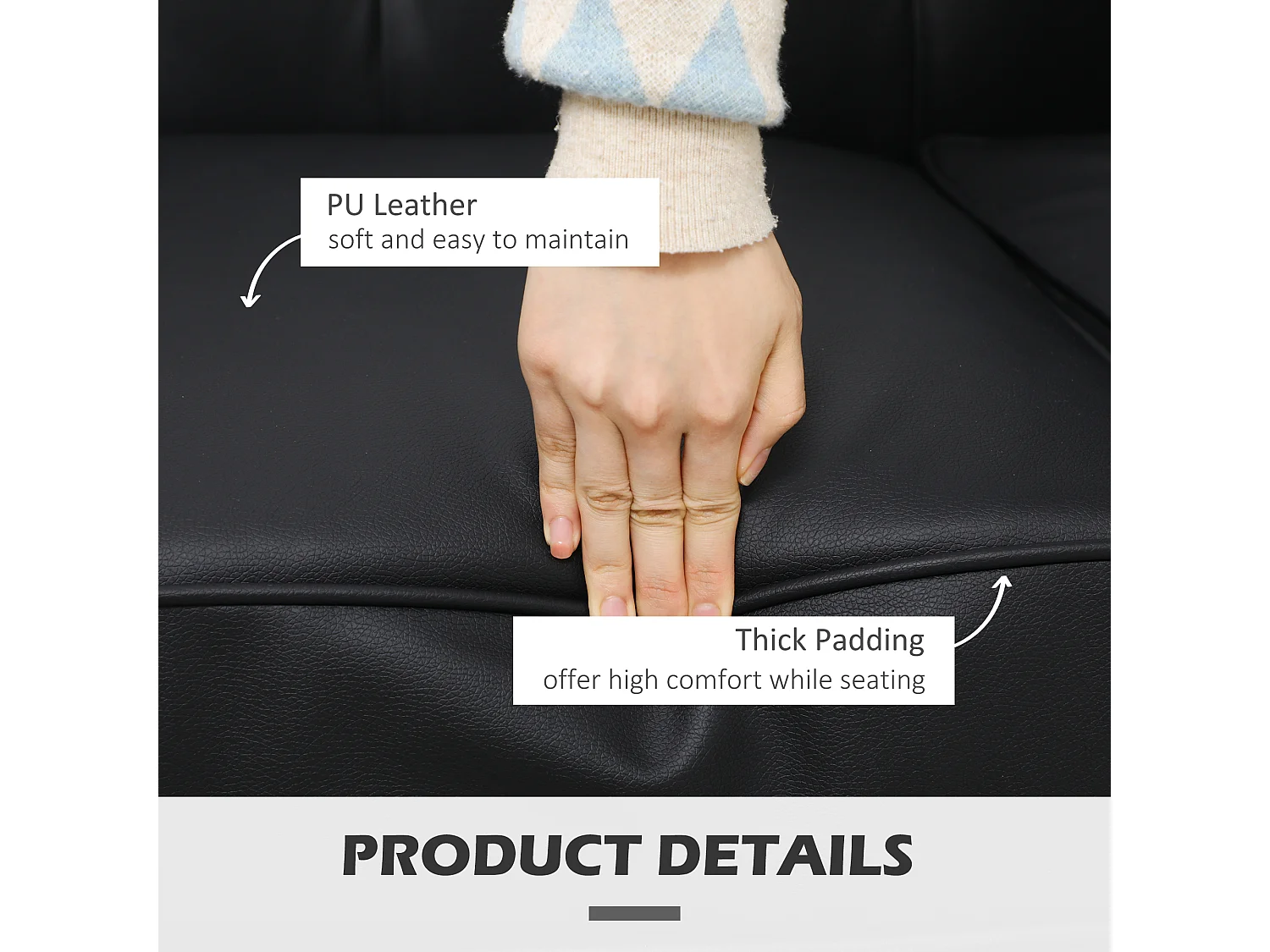 Divano 2 posti in ecopelle marrone scuro con gambe in legno