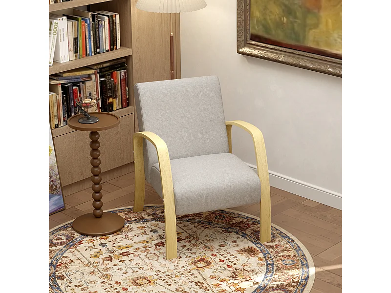 Poltroncina da camera stile scandinavo in tessuto e legno grigio