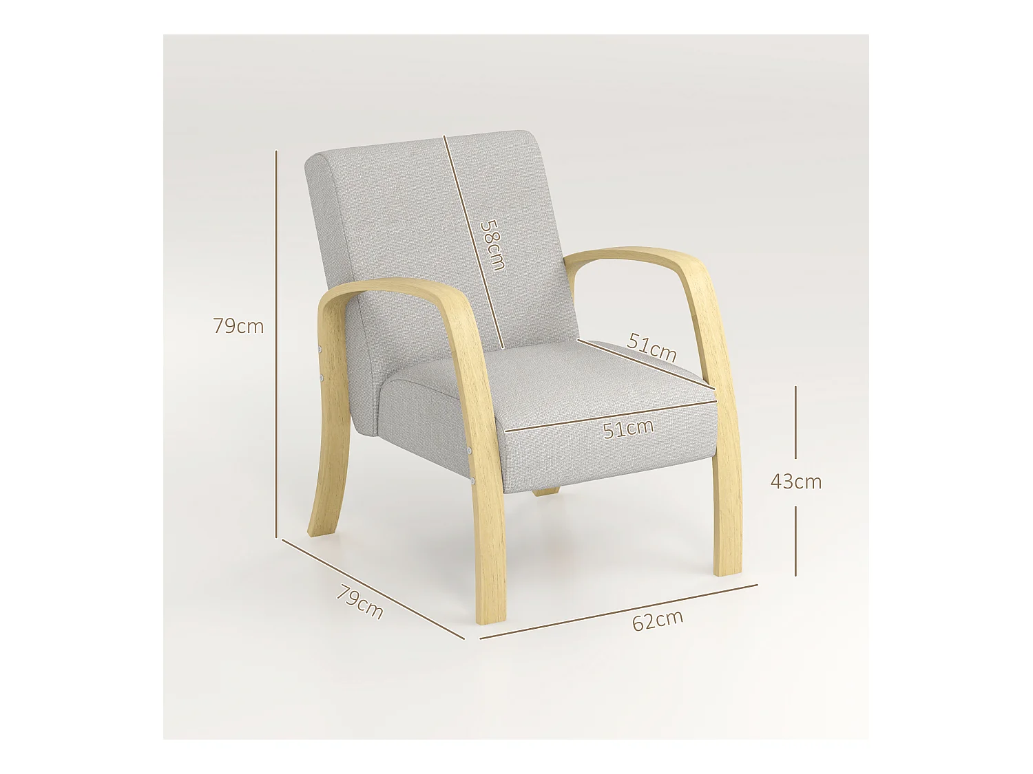 Poltroncina da camera stile scandinavo in tessuto e legno grigio