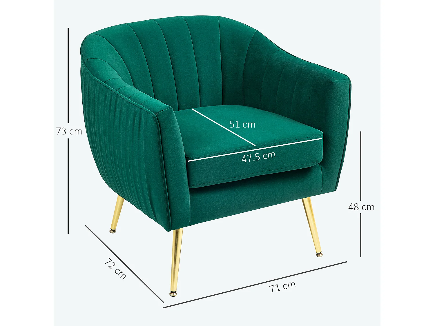 Poltrona da salotto design moderno con gambe in metallo verde