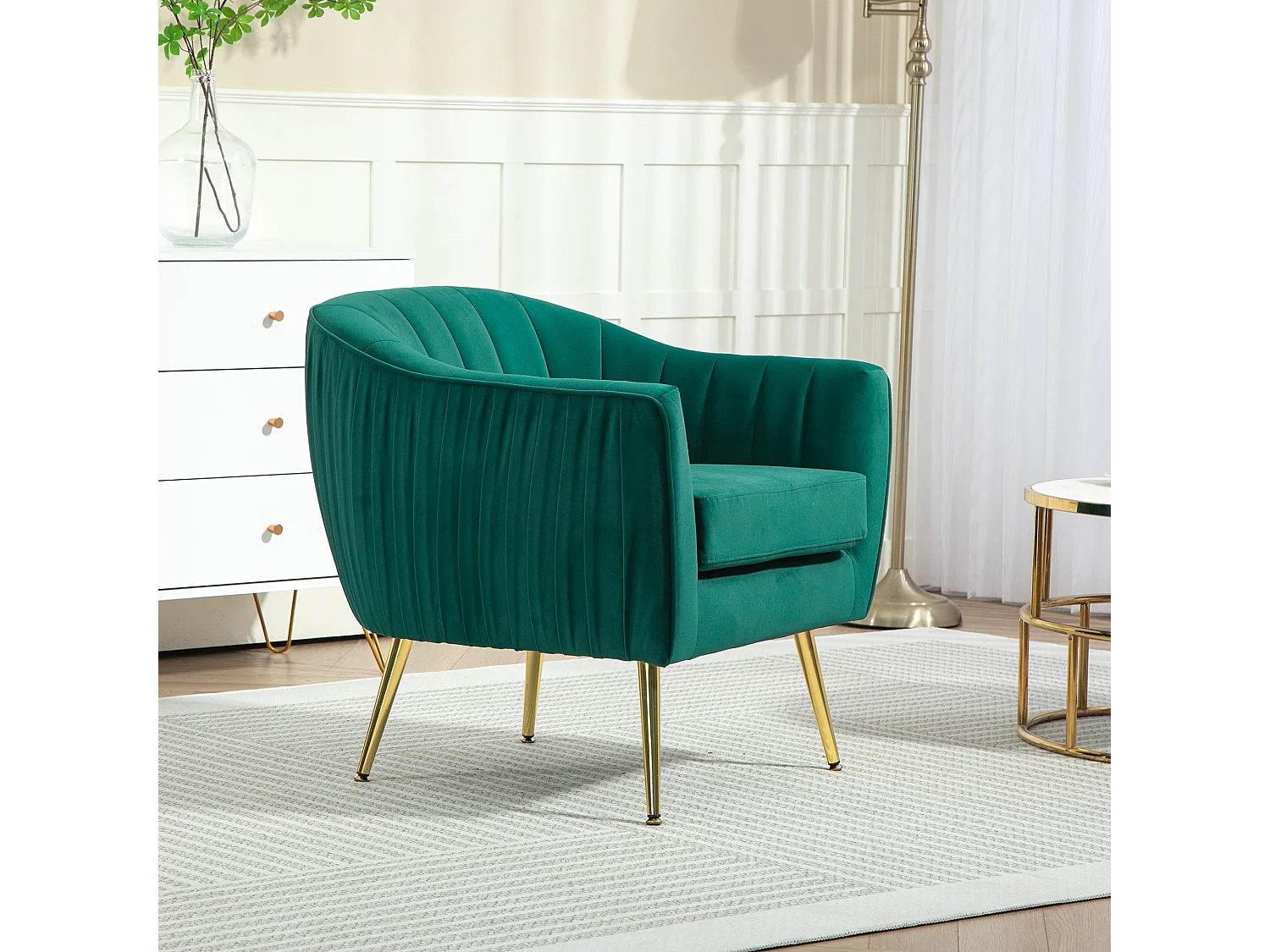 Poltrona da salotto design moderno con gambe in metallo verde