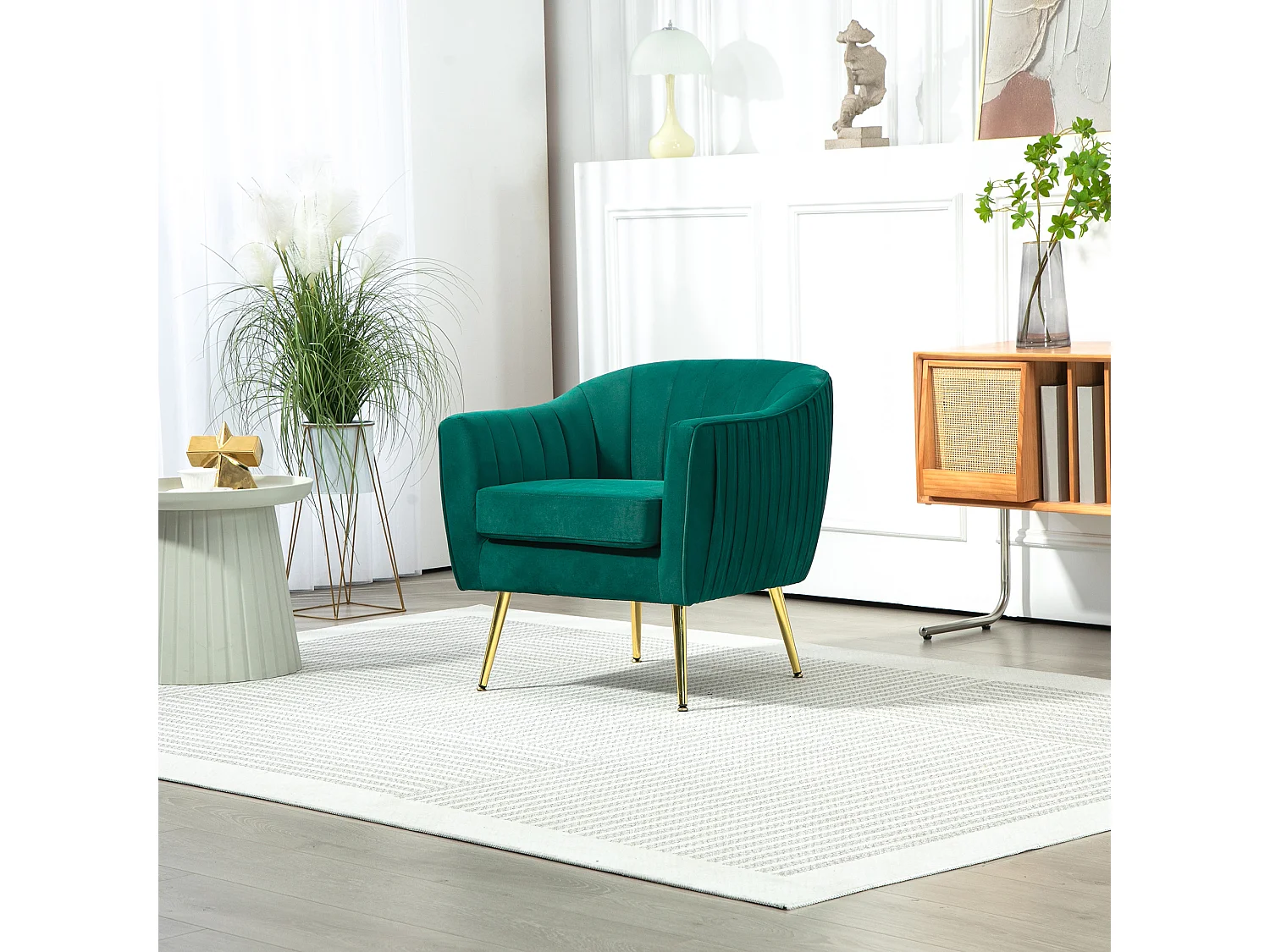 Poltrona da salotto design moderno con gambe in metallo verde