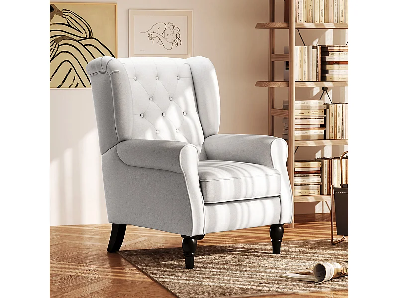 Poltrona da salotto imbottita con braccioli in tessuto bianco crema