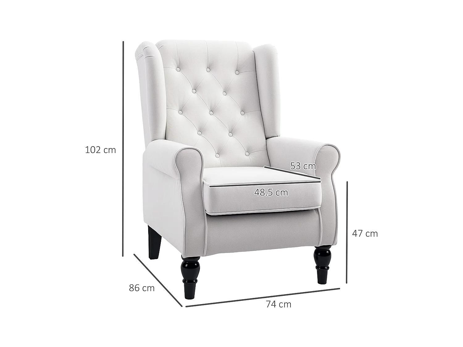 Poltrona da salotto imbottita con braccioli in tessuto bianco crema