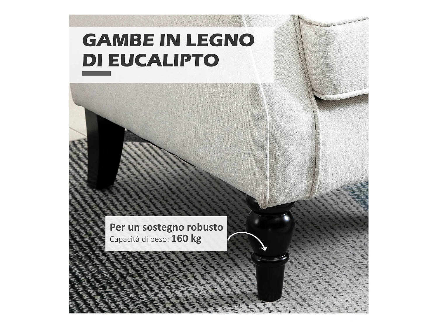 Poltrona da salotto imbottita con braccioli in tessuto bianco crema