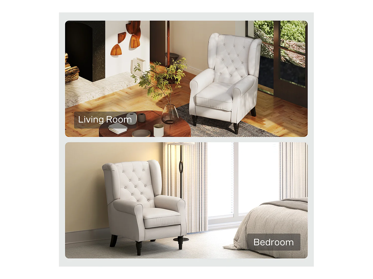 Poltrona da salotto imbottita con braccioli in tessuto bianco crema