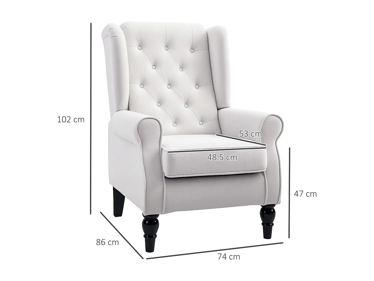 Poltrona da salotto imbottita con braccioli in tessuto bianco crema