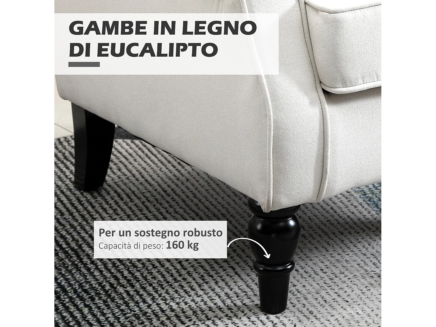 Poltrona da salotto imbottita con braccioli in tessuto bianco crema