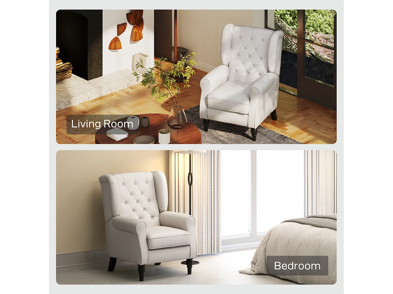 Poltrona da salotto imbottita con braccioli in tessuto bianco crema