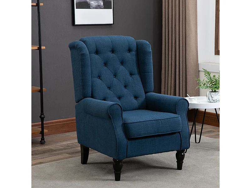 Poltrona per salotto stile francese con cuscini 74x86x102 cm blu