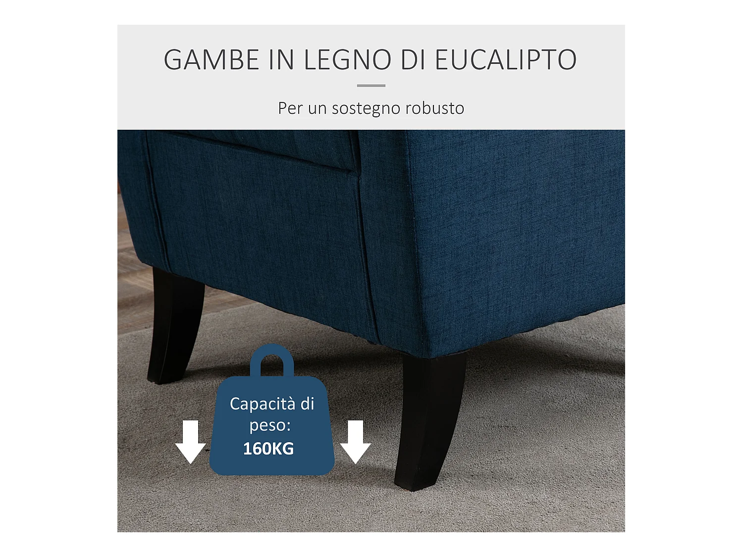 Poltrona per salotto stile francese con cuscini 74x86x102 cm blu