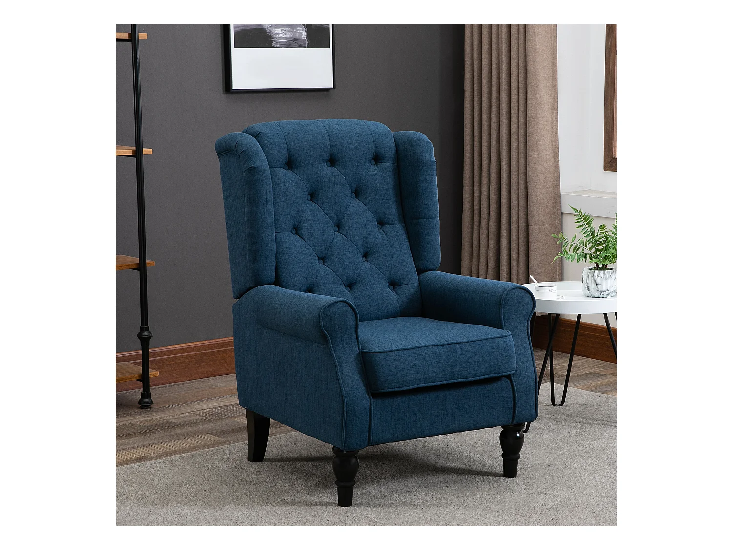 Poltrona per salotto stile francese con cuscini 74x86x102 cm blu