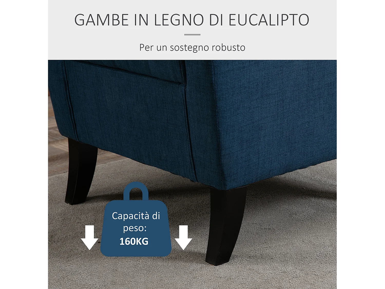 Poltrona per salotto stile francese con cuscini 74x86x102 cm blu