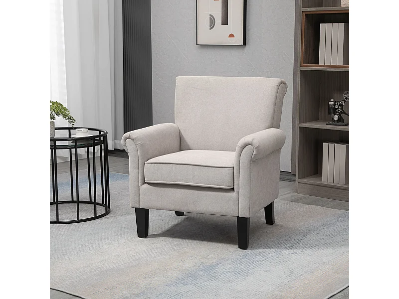 Poltrona d'arredo in stile nordico con braccioli grigio e marrone