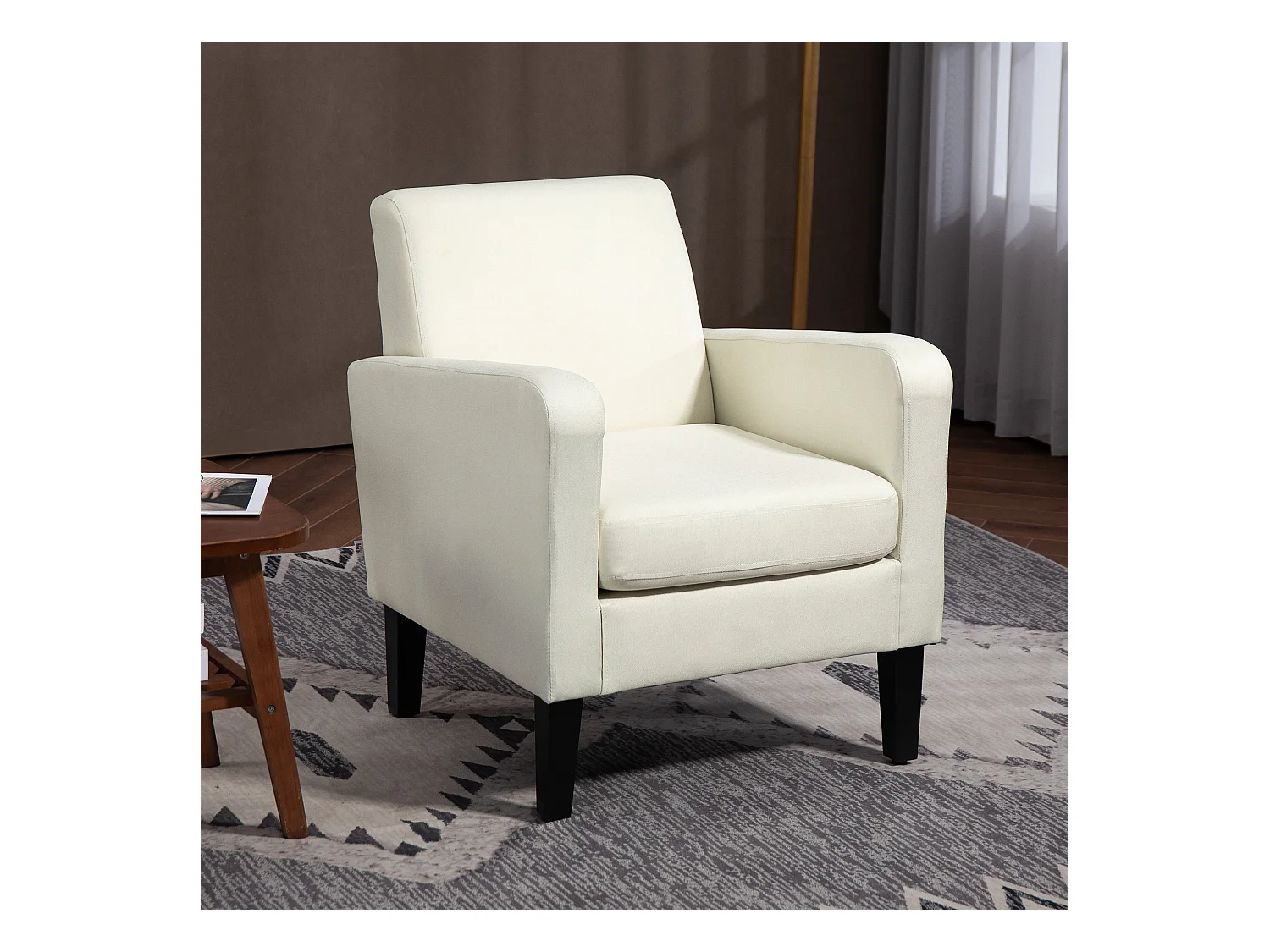 Poltroncina da camera moderna in legno e tessuto crema