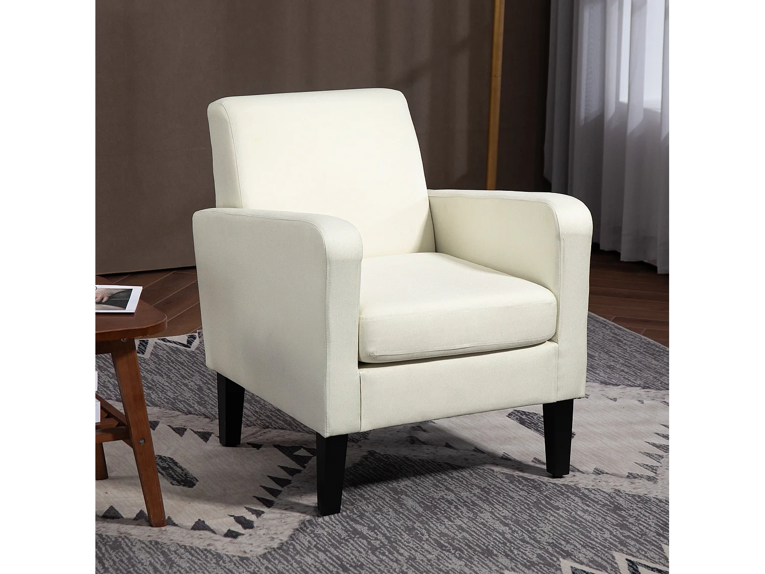 Poltroncina da camera moderna in legno e tessuto crema