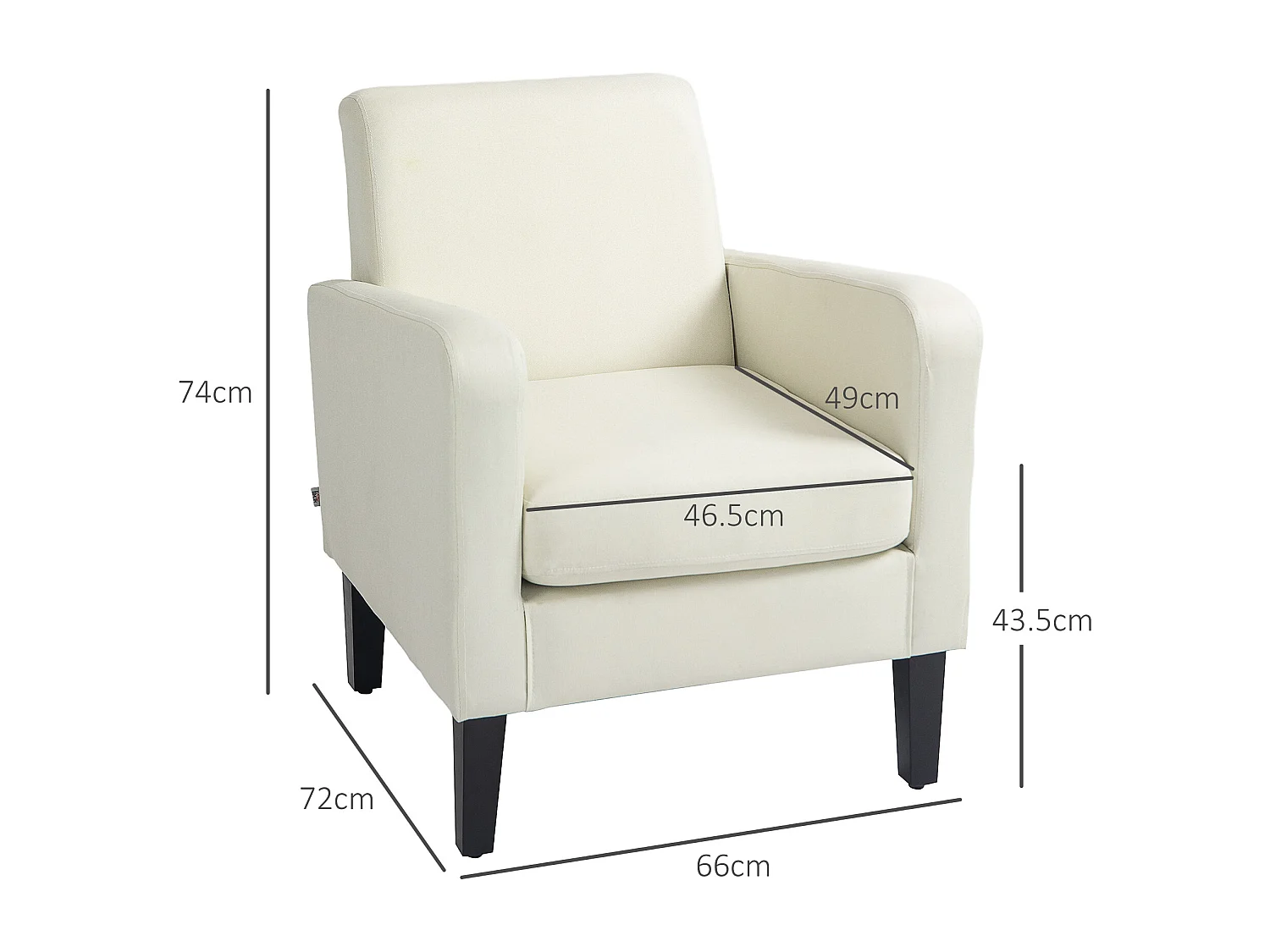 Poltroncina da camera moderna in legno e tessuto crema