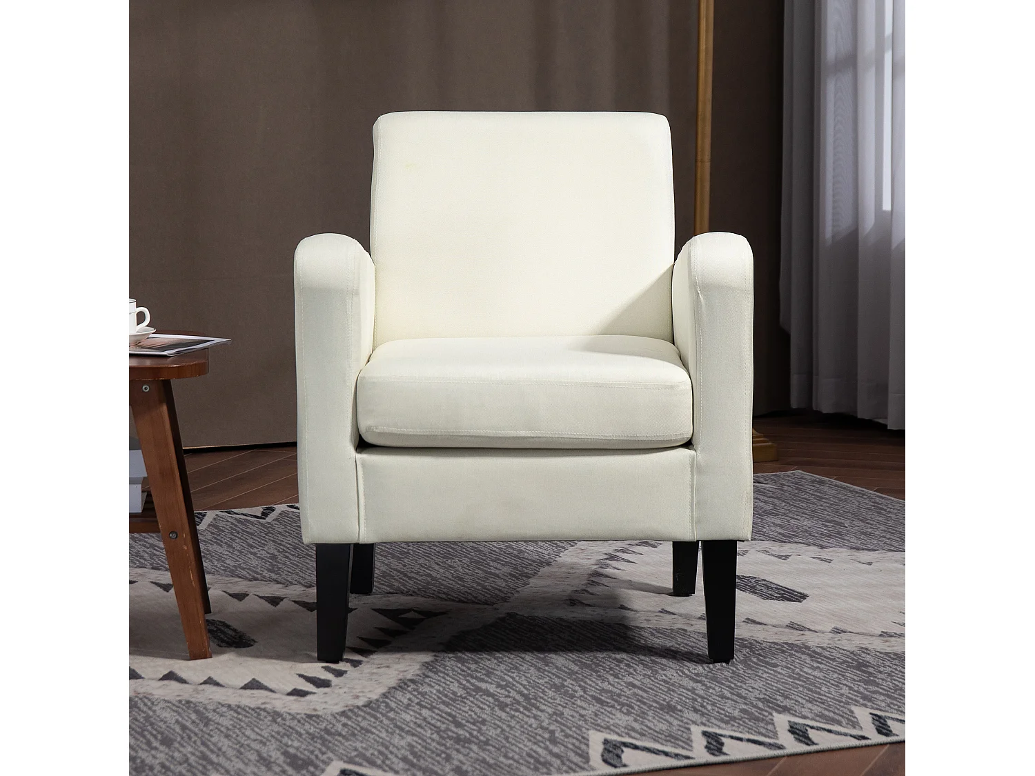 Poltroncina da camera moderna in legno e tessuto crema