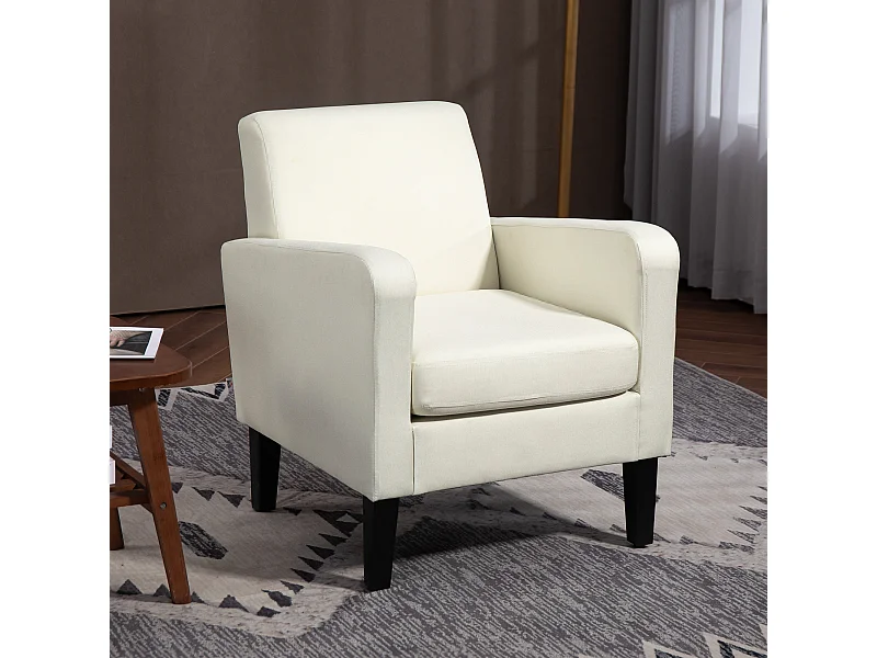 Poltroncina da camera moderna in legno e tessuto crema