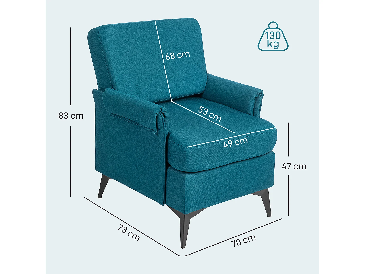 Poltrona con braccioli arrotolati in tessuto traspirante verde