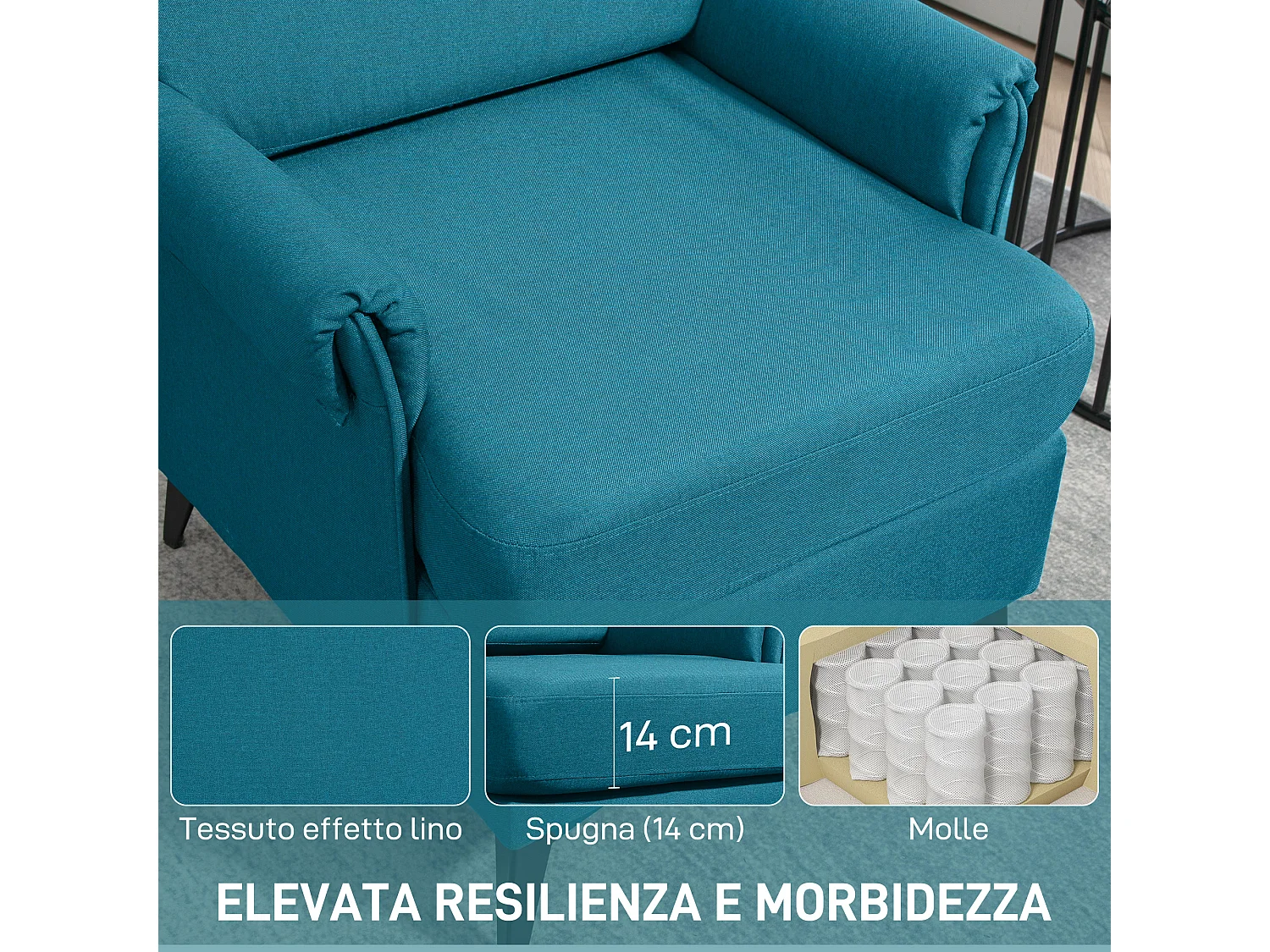 Poltrona con braccioli arrotolati in tessuto traspirante verde