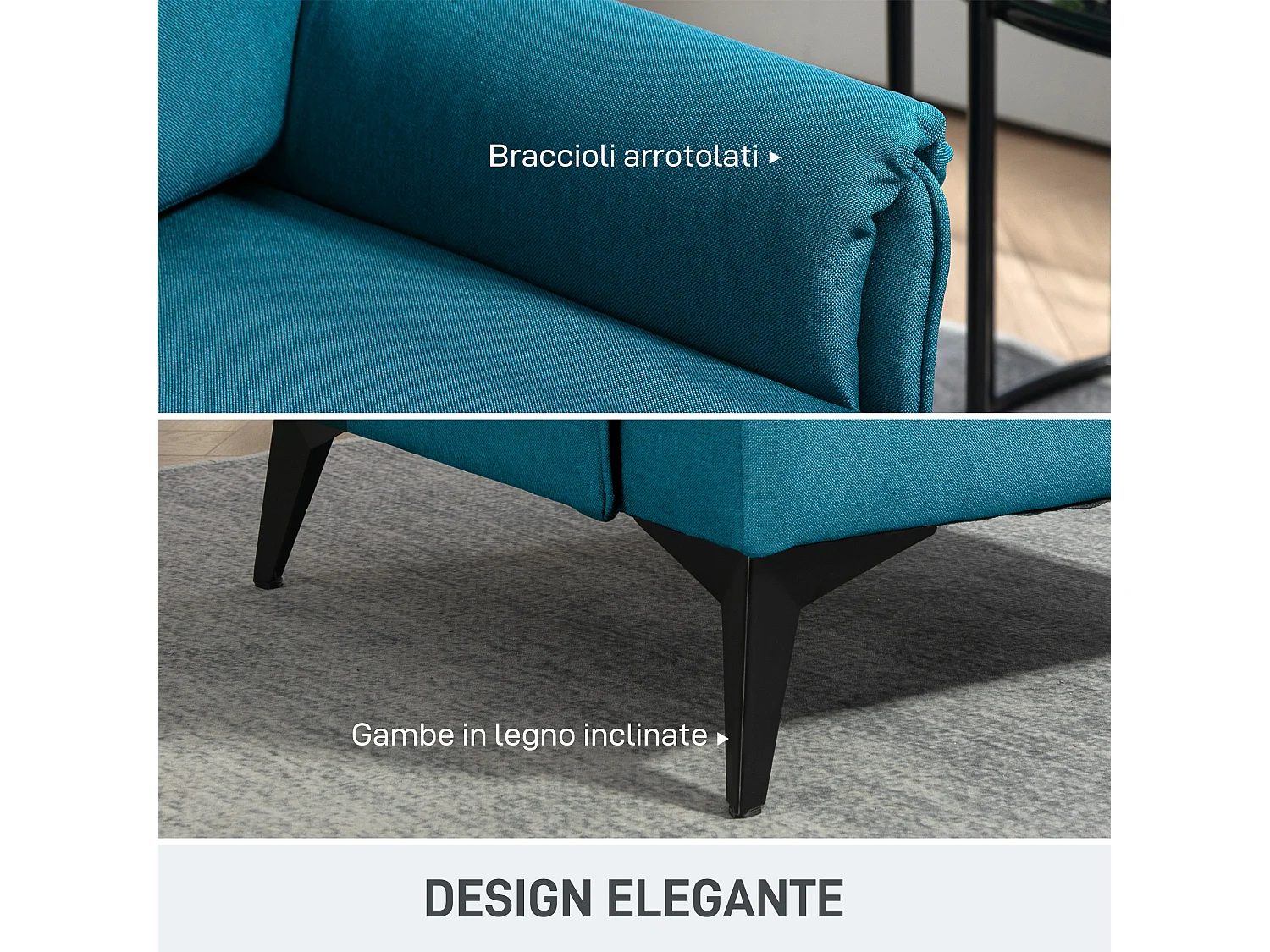 Poltrona con braccioli arrotolati in tessuto traspirante verde