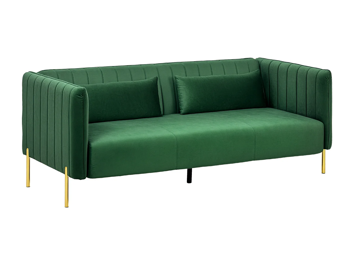 Divano 3 posti con cuscini imbottiti e gambe in acciaio verde