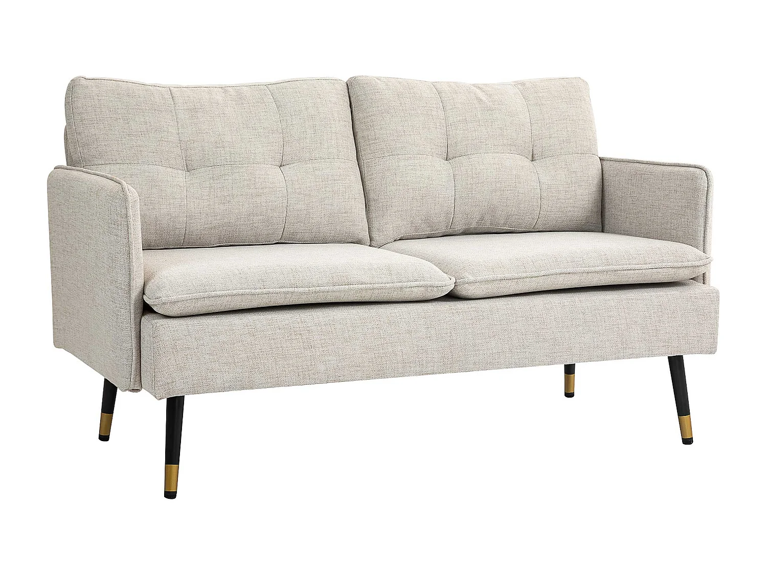 Divano 2 posti in tessuto effetto lino con cuscini bianco crema