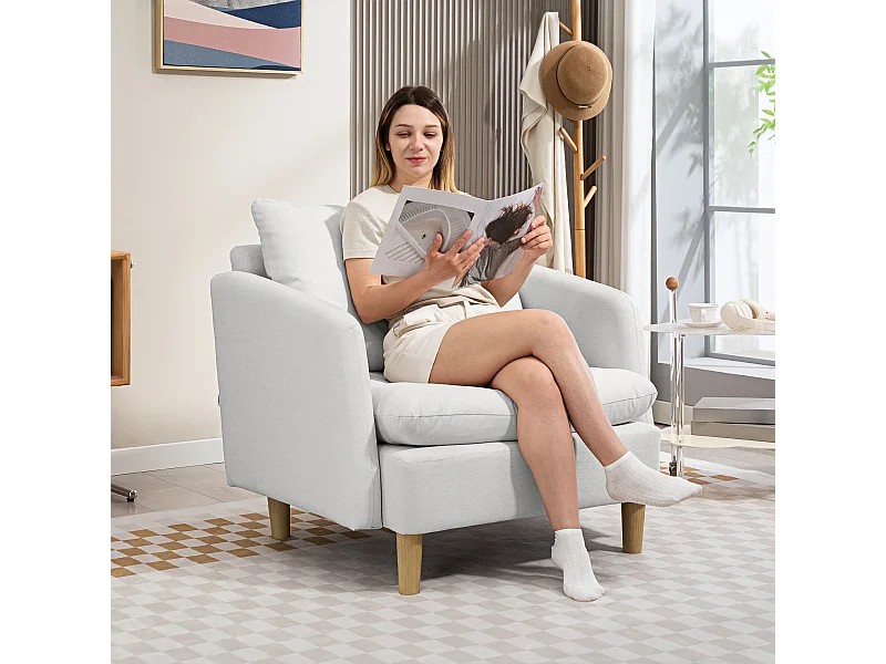 Poltrona da salotto moderna con imbottitura spessa in tessuto crema