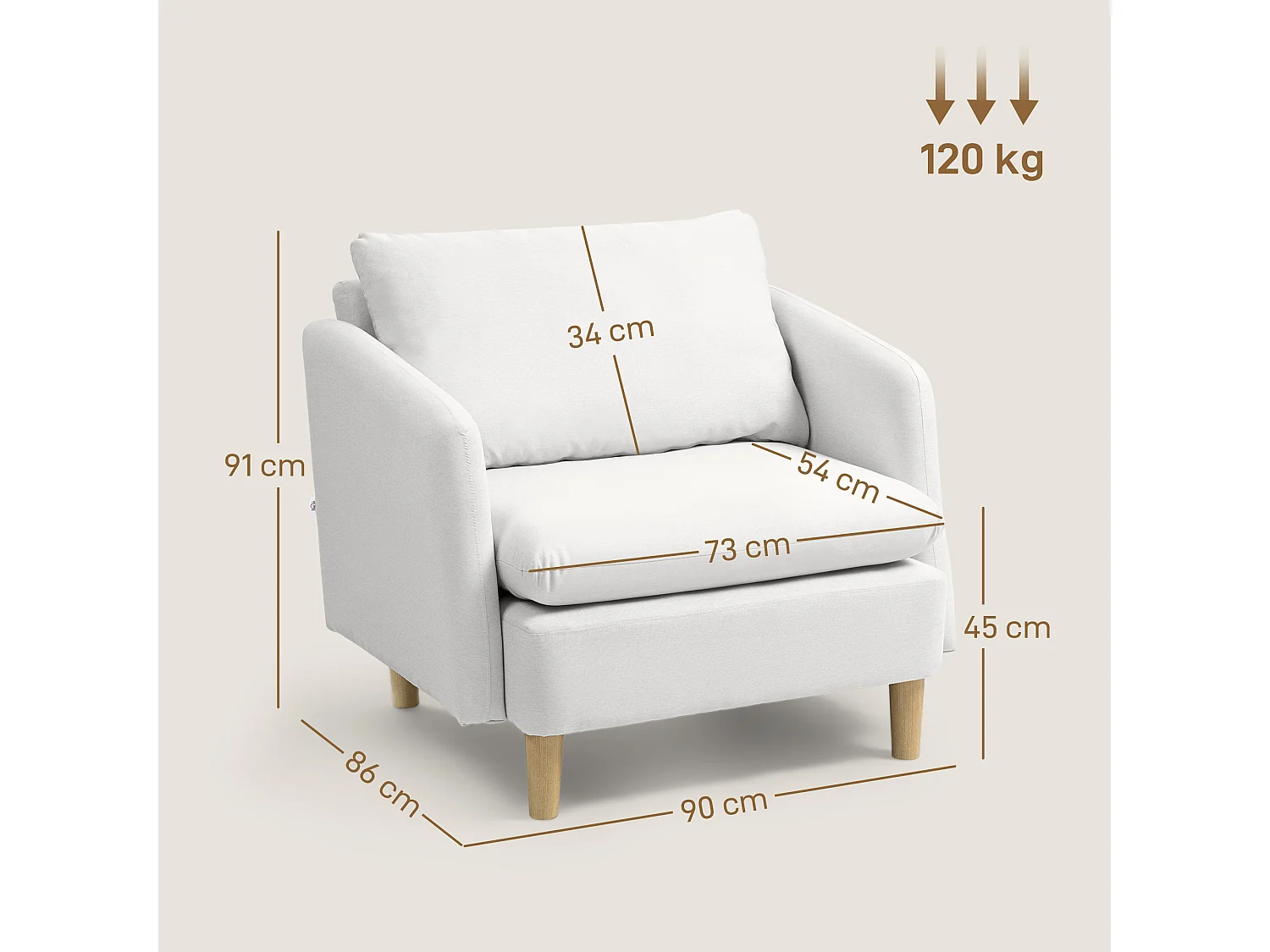 Poltrona da salotto moderna con imbottitura spessa in tessuto crema