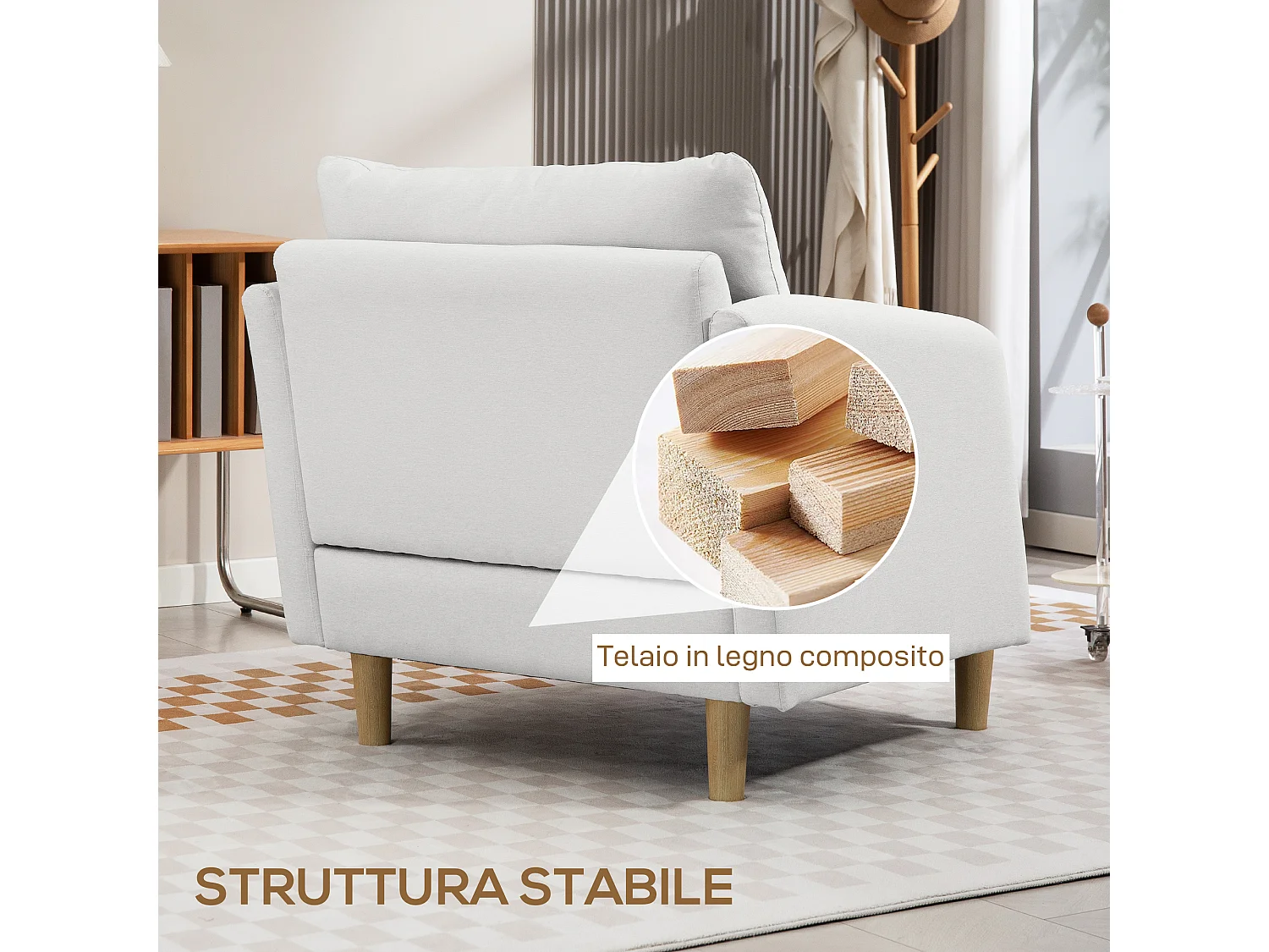 Poltrona da salotto moderna con imbottitura spessa in tessuto crema