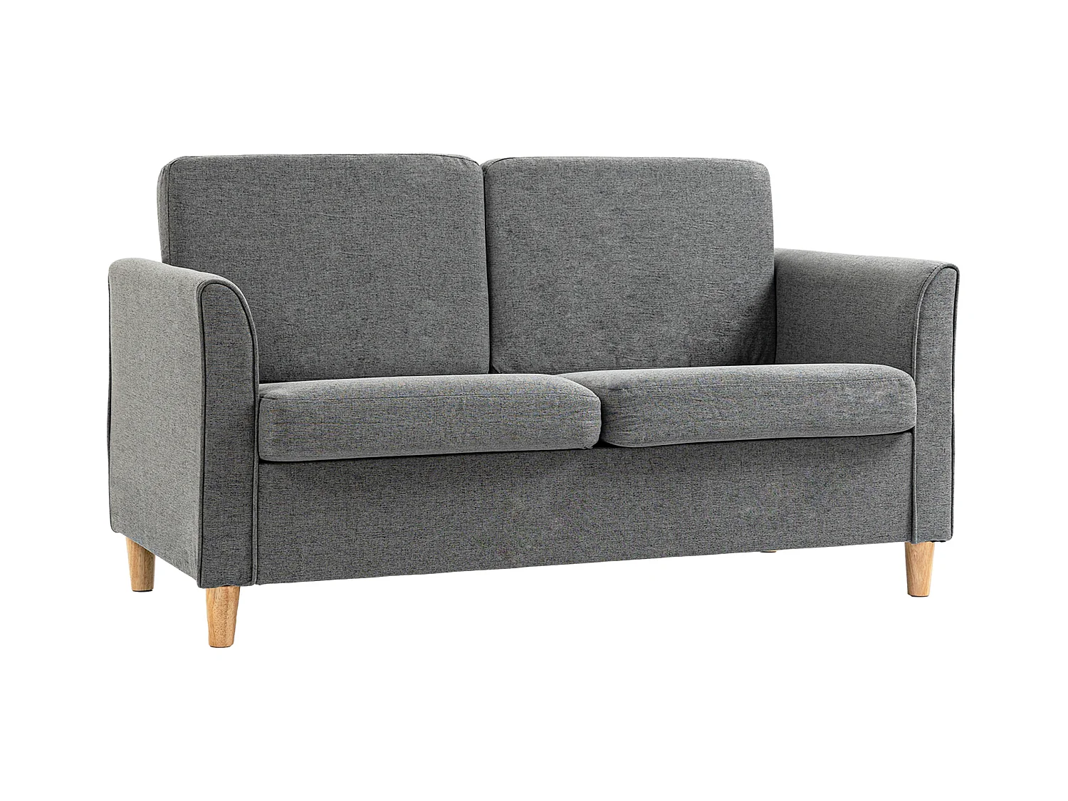 Divano 2 posti linea moderna e compatta in lino grigio e legno