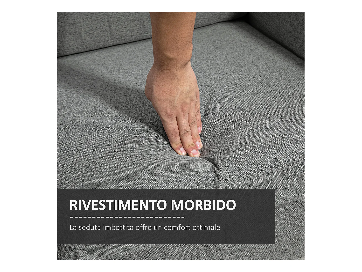 Divano 2 posti linea moderna e compatta in lino grigio e legno