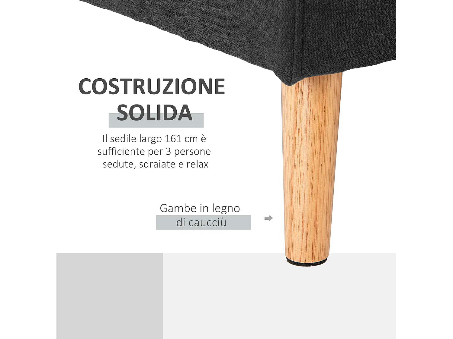 Divano 3 posti ad angolo con penisola reversibile in tessuto nero