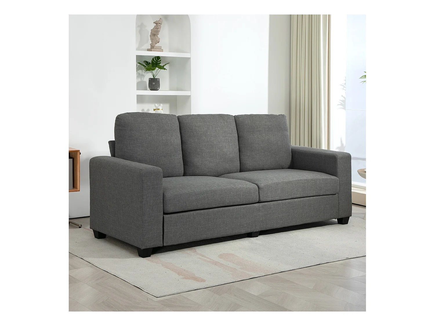 Divano 3 posti in tessuto effetto lino 237x94x102cm grigio