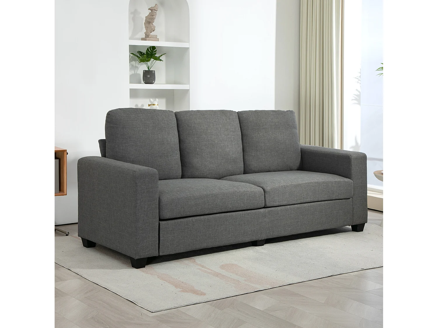 Divano 3 posti in tessuto effetto lino 237x94x102cm grigio