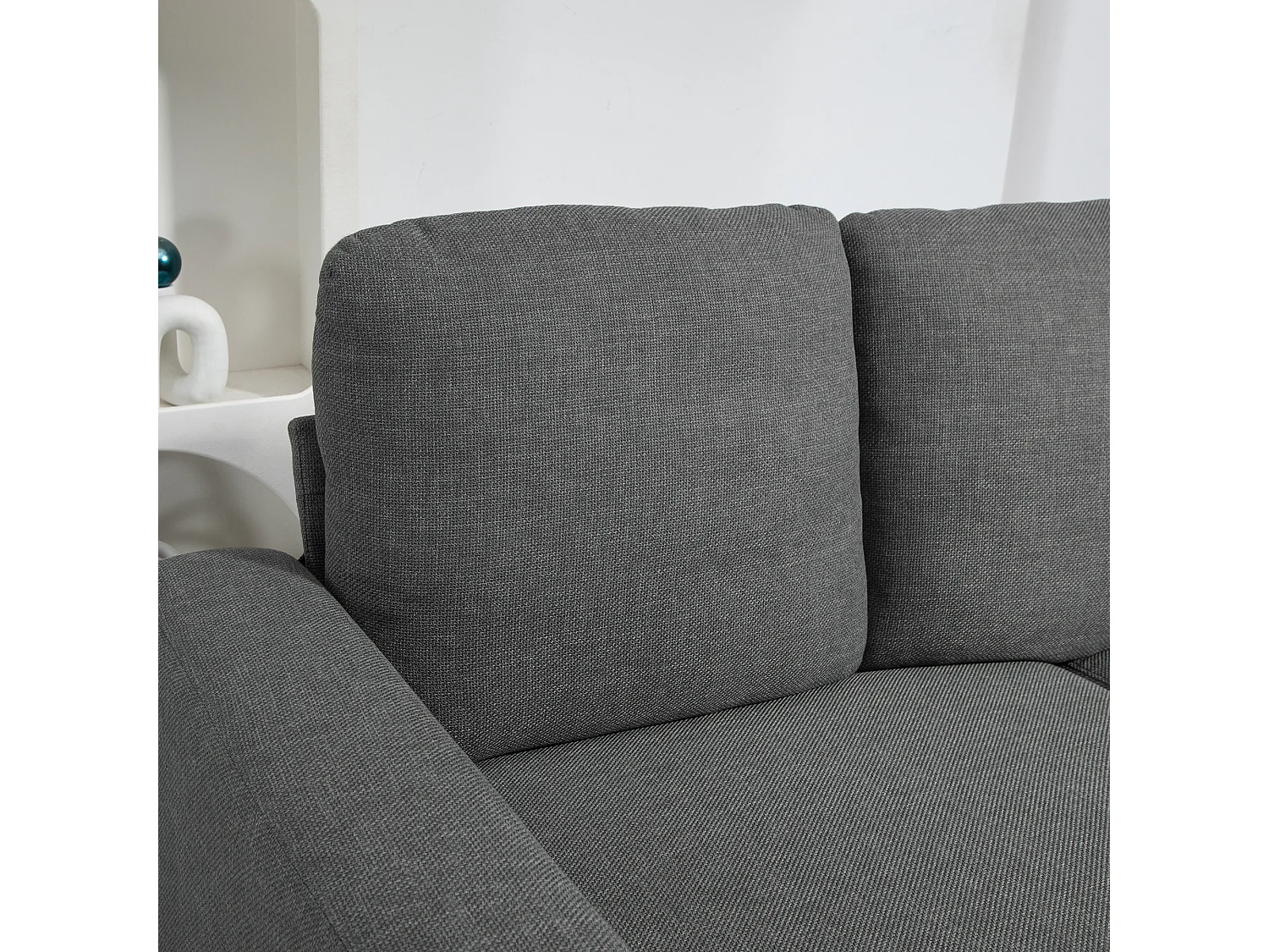 Divano 3 posti in tessuto effetto lino 237x94x102cm grigio