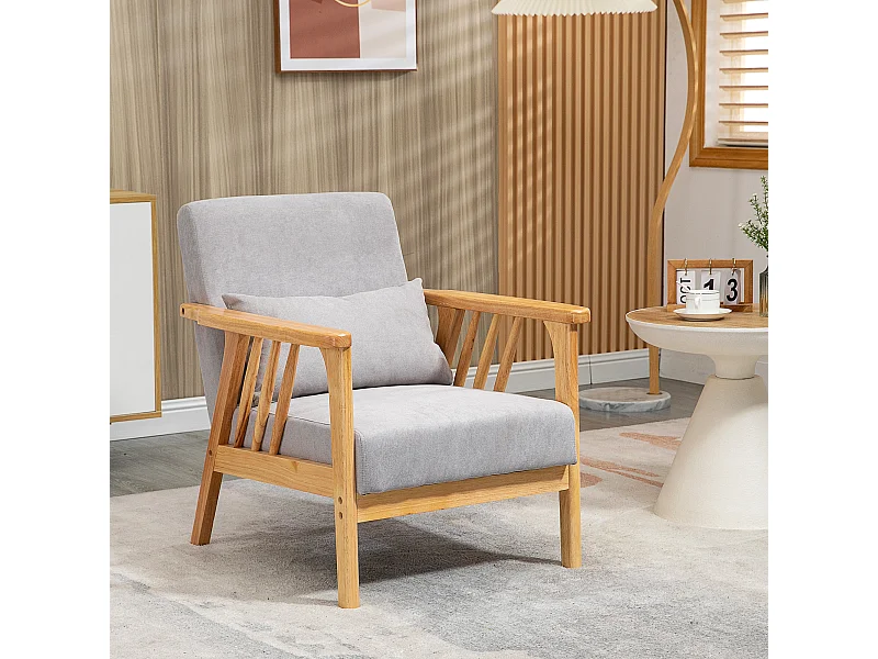 Poltrona moderna in legno con rivestimento vellutato grigio