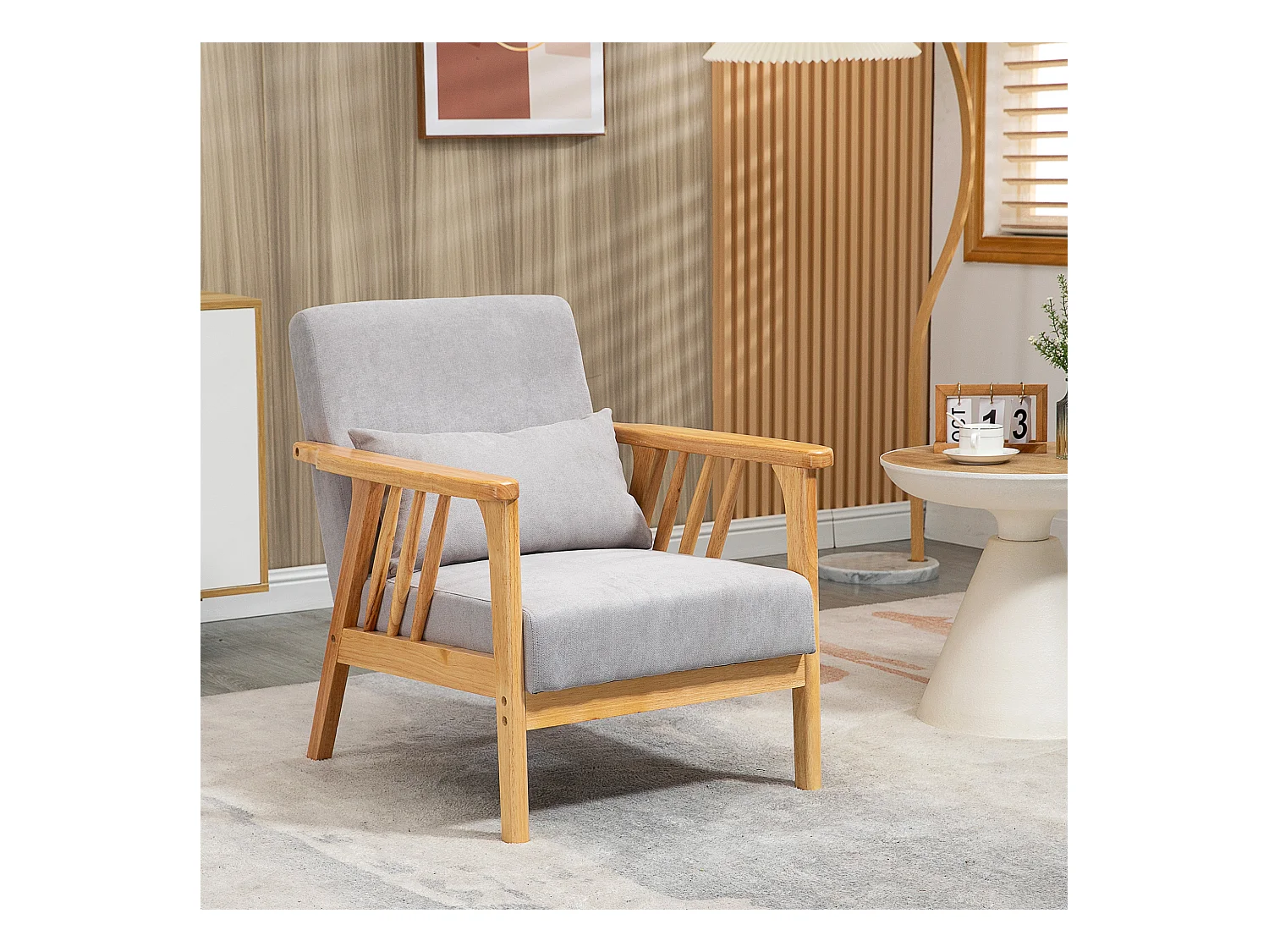 Poltrona moderna in legno con rivestimento vellutato grigio