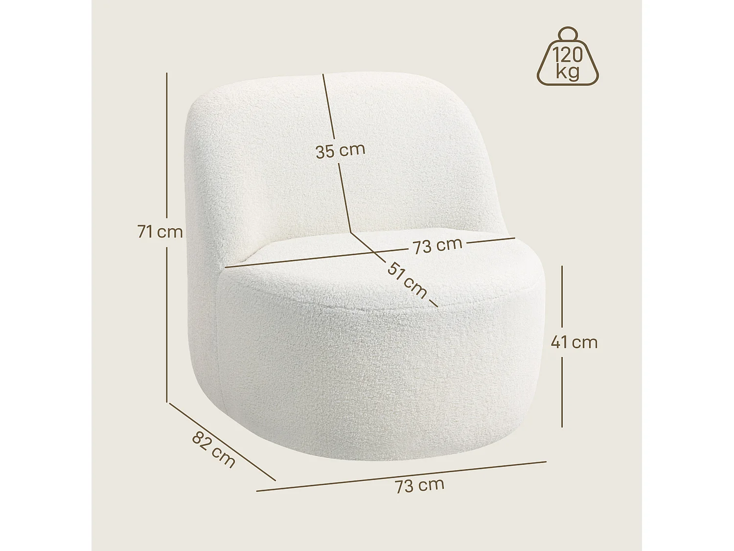 Poltrona per salotto in stile moderno con schienale ergonomico crema