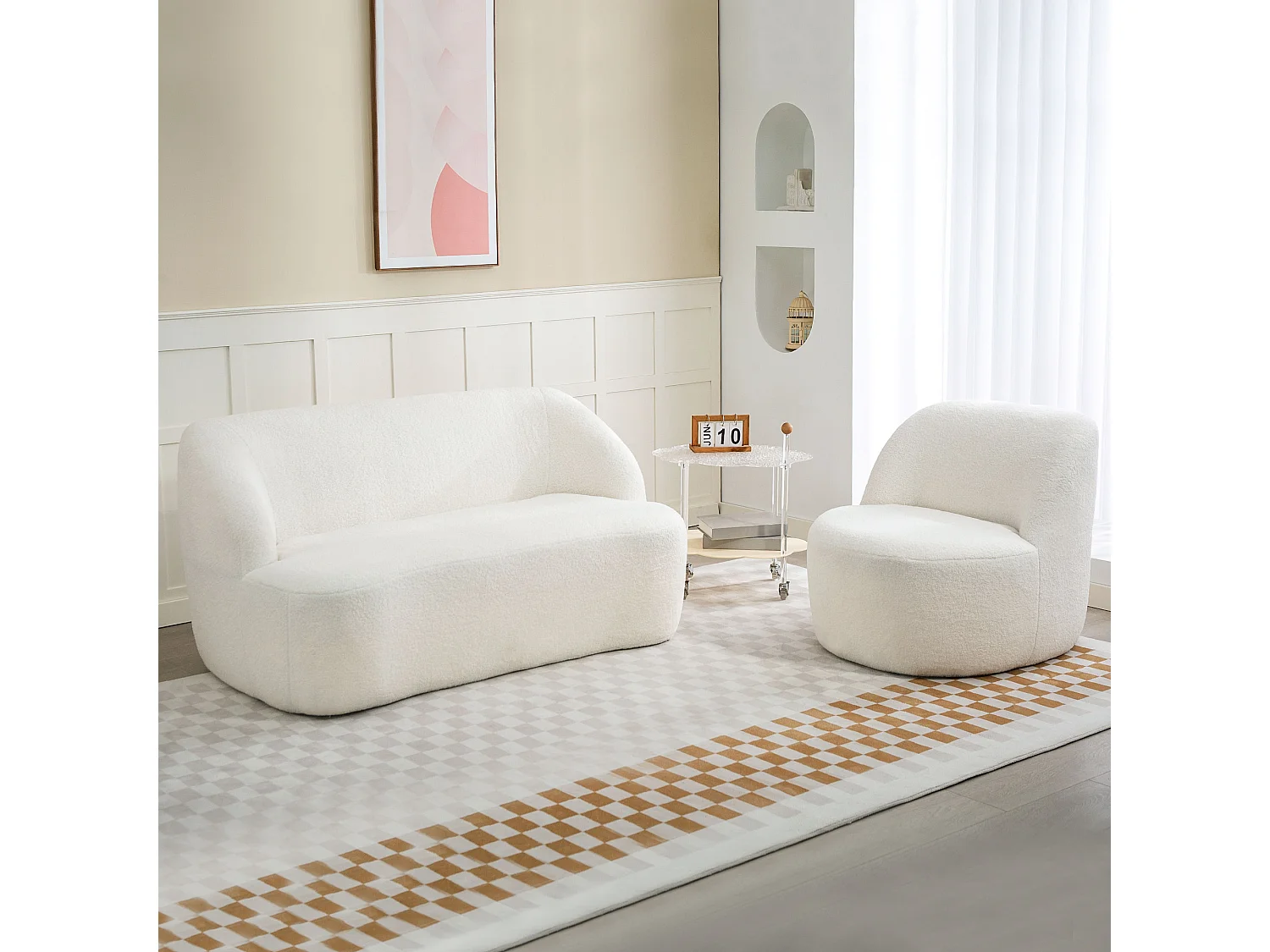 Poltrona per salotto in stile moderno con schienale ergonomico crema